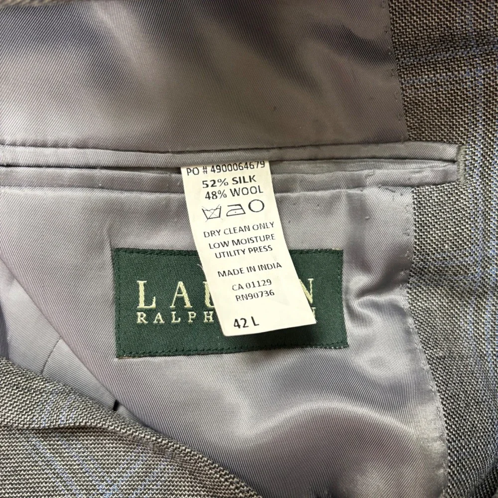 Lauren Ralph Lauren Sport Coat Mens 42L Glen Plaid Silk Wool 2-Button Blazer